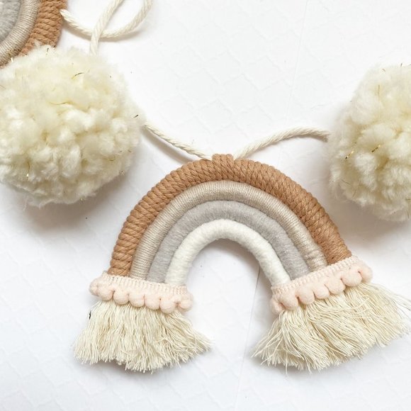 Macrame Rainbow Garland, Pom Pom Rainbow Garland, Yarn Macrame Mini Rainbows - Picture 4 of 5